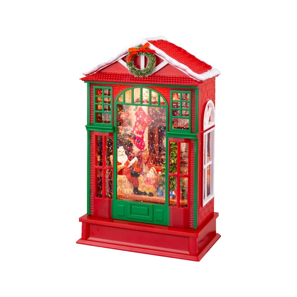 Sneeuwbol kersthuis met LED lampjes | rood | 25,5cm