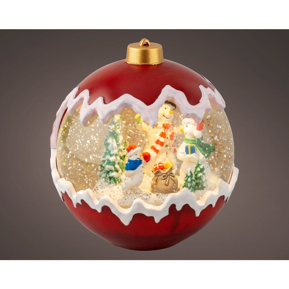 Sneeuwbol kerstbal met LED lampjes | rood/wit | 16,3cm