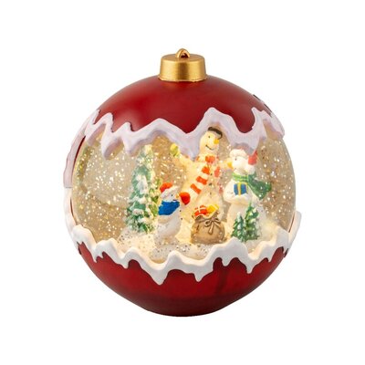 Sneeuwbol kerstbal met LED lampjes | rood/wit | 16,3cm