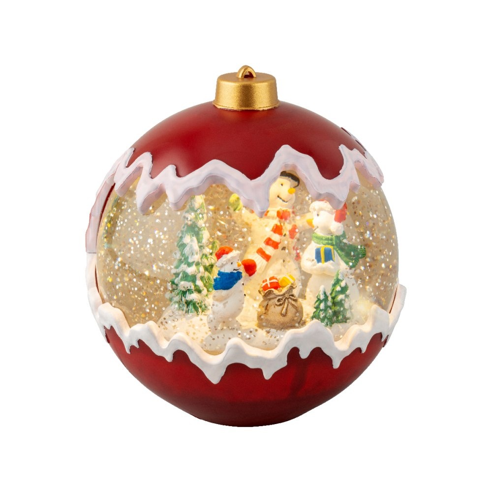 Sneeuwbol kerstbal met LED lampjes | rood/wit | 16,3cm
