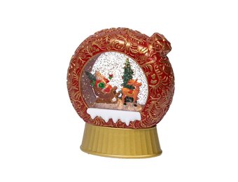 Sneeuwbol cadeau met LED lampjes | rond | rood/goud | 20cm
