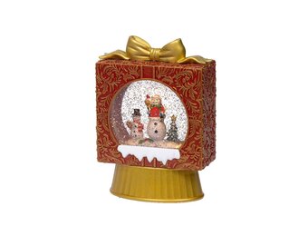 Sneeuwbol cadeau met LED lampjes | rood/goud | 22cm