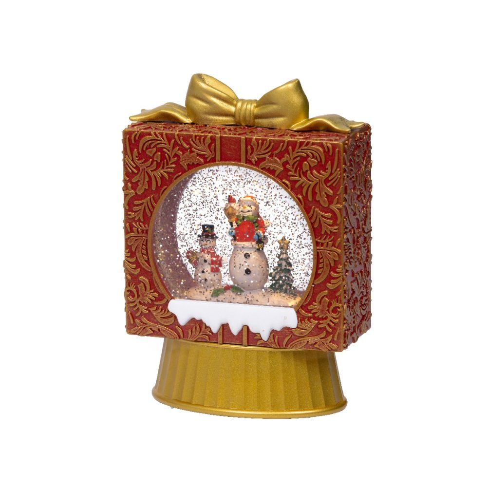 Sneeuwbol cadeau met LED lampjes | rood/goud | 22cm