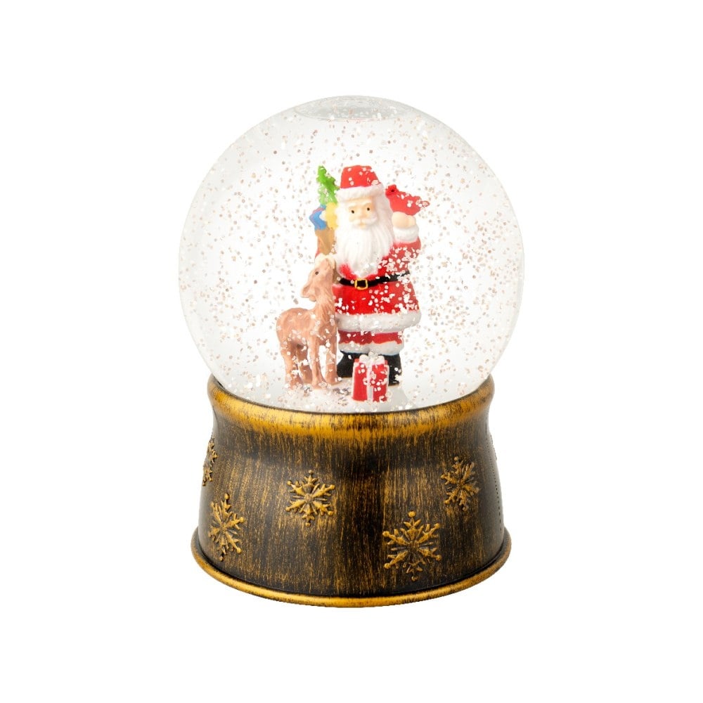 Schudbol | kerstman | plastic | goud/warmwit | 17,5cm