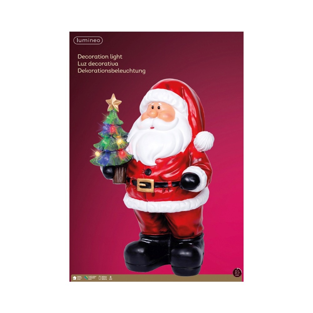 Kerstman met kerstboom | met LED verlichting | polyresin | rood | 63cm