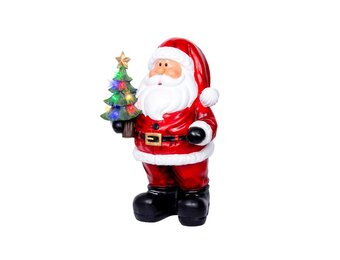 Kerstman met kerstboom | met LED verlichting | polyresin | rood | 63cm