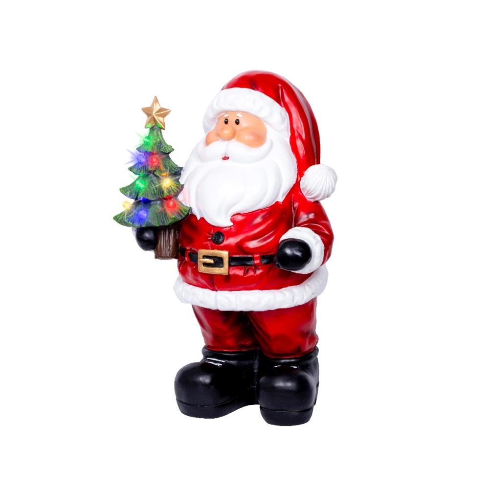 Kerstman met kerstboom | met LED verlichting | polyresin | rood | 63cm