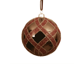 Kerstbal | plastic | rood/groen met glitters | 8cm