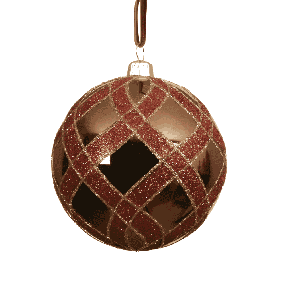 Kerstbal | plastic | rood/groen met glitters | 8cm