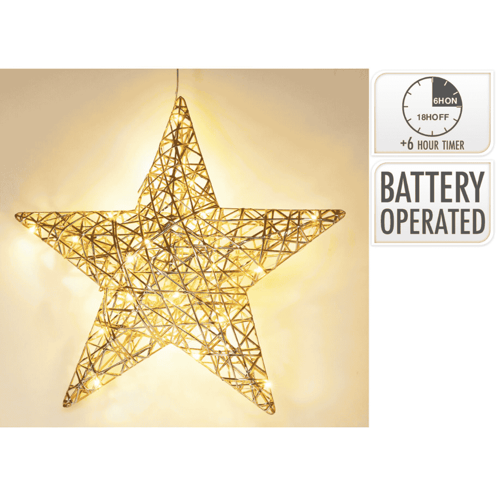 Kerstster met verlichting | goud/warm wit | 40cm