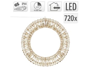 Kerstkrans met verlichting op stekker | ijzer | goud | 50 cm