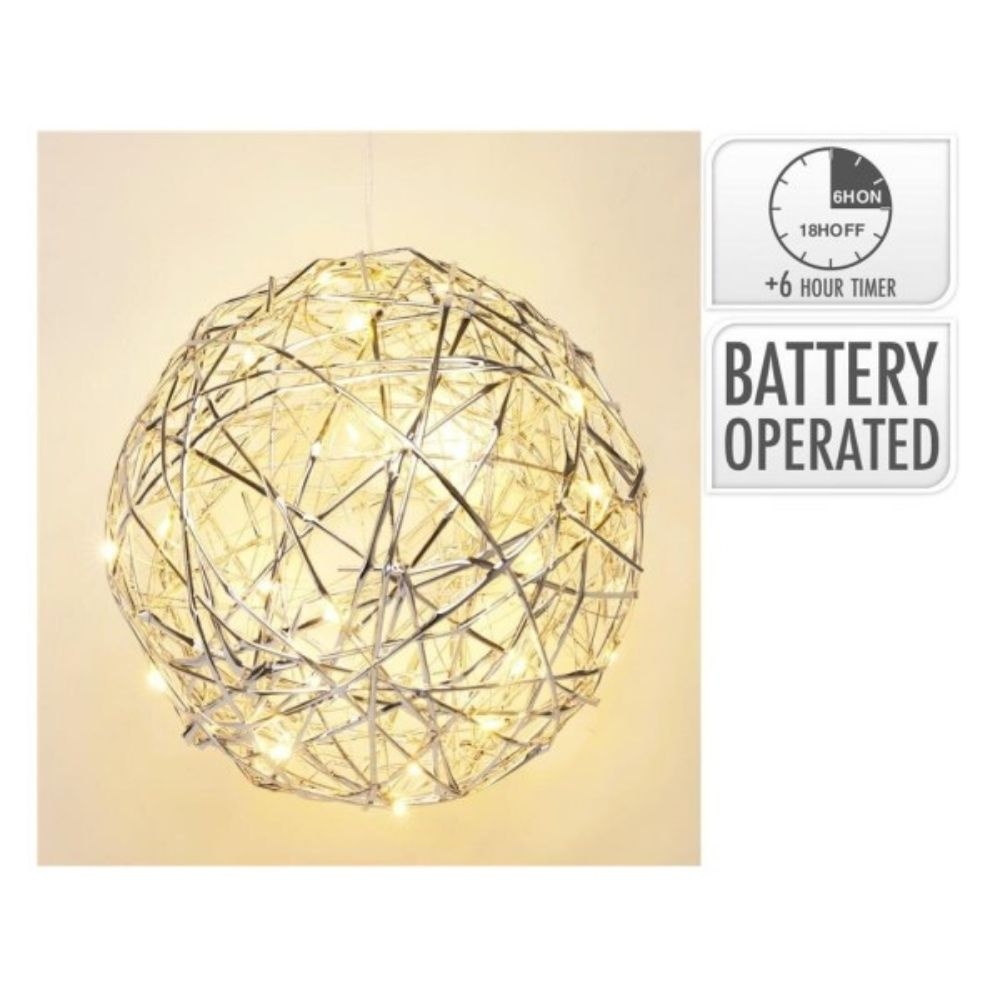 Bal met verlichting | zilver/warm wit | 15cm