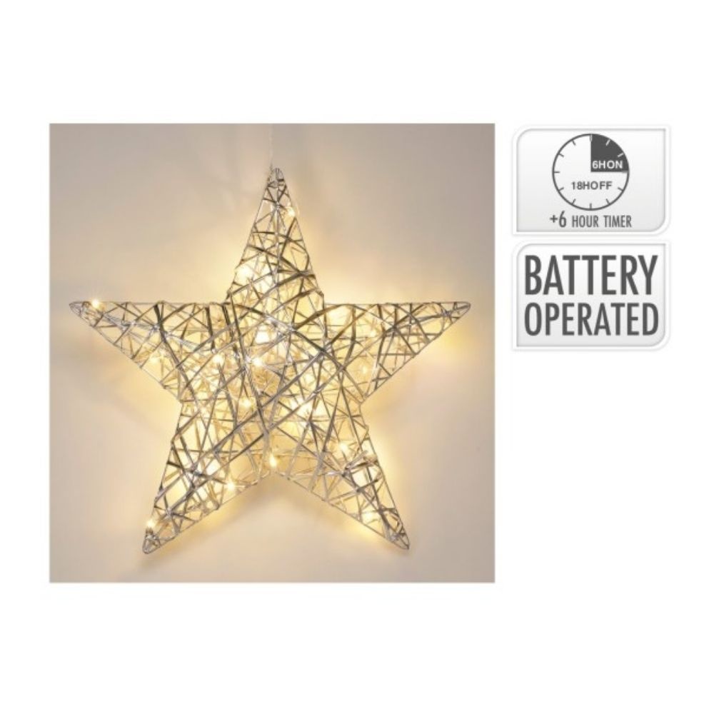 Kerstster met verlichting | zilver/warm wit | 40cm