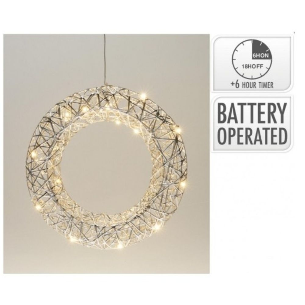 Kerstkrans met verlichting | zilver/warm wit | 40cm