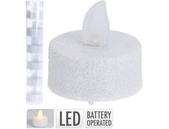 LED theelicht | 6-delig | wax | wit/glitters | 4cm