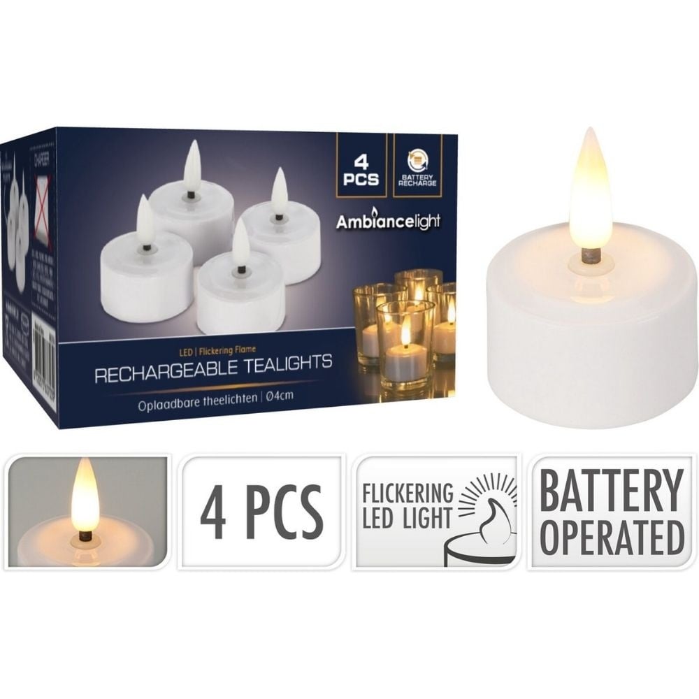 LED theelicht | 4-delig | wax | wit/warm wit | 4cm