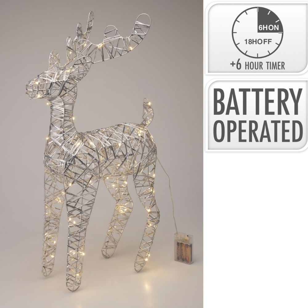 Rendier met verlichting | zilver/warm wit | 60cm