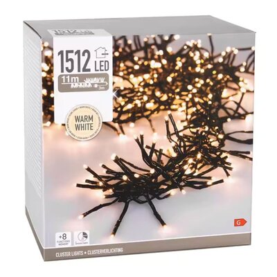 Kerstverlichting cluster | 1512 LED lampjes | extra warm wit | 11m