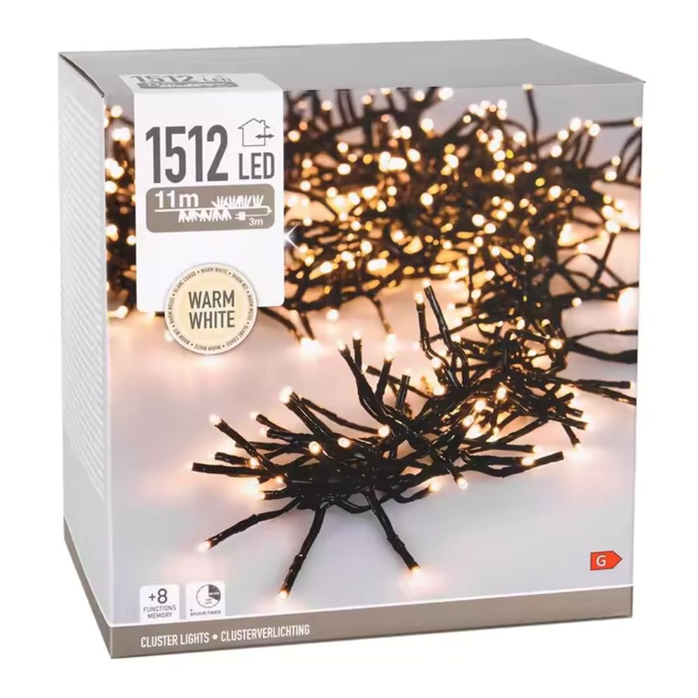 Kerstverlichting cluster | 1512 LED lampjes | extra warm wit | 11m