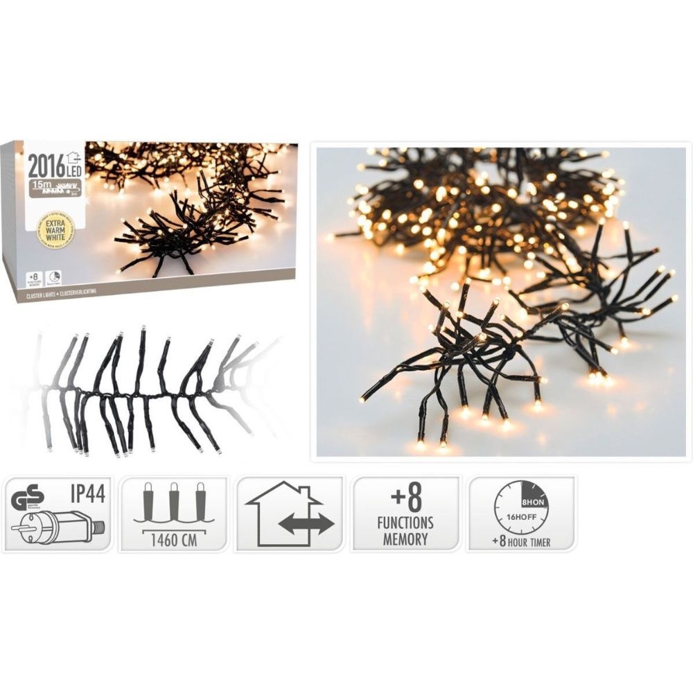 Kerstverlichting cluster | 2016 LED lampjes | extra warm wit | 14,5m