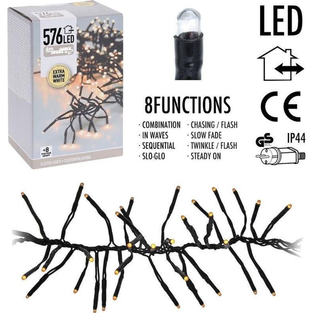 Kerstverlichting cluster | 576 LED lampjes | extra warm wit | 4m