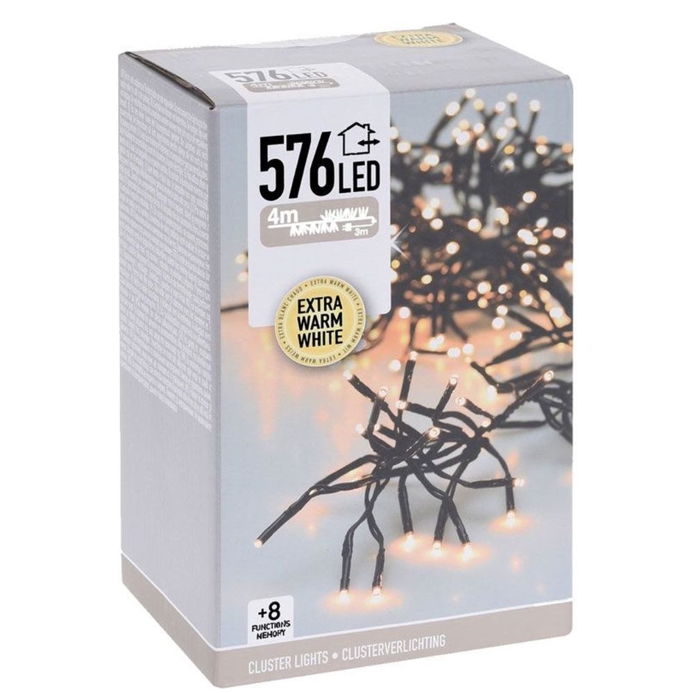 Kerstverlichting cluster | 576 LED lampjes | extra warm wit | 4m
