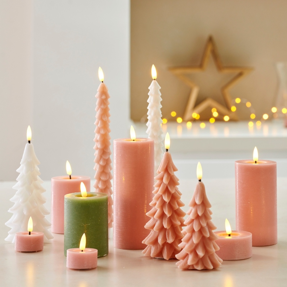 LED kerstboom kaars | wax | roze/warm wit | ø8x19,3cm