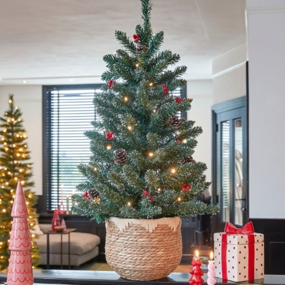 Creston kunstkerstboompje in pot 90xø50cm | groen met bevroren details