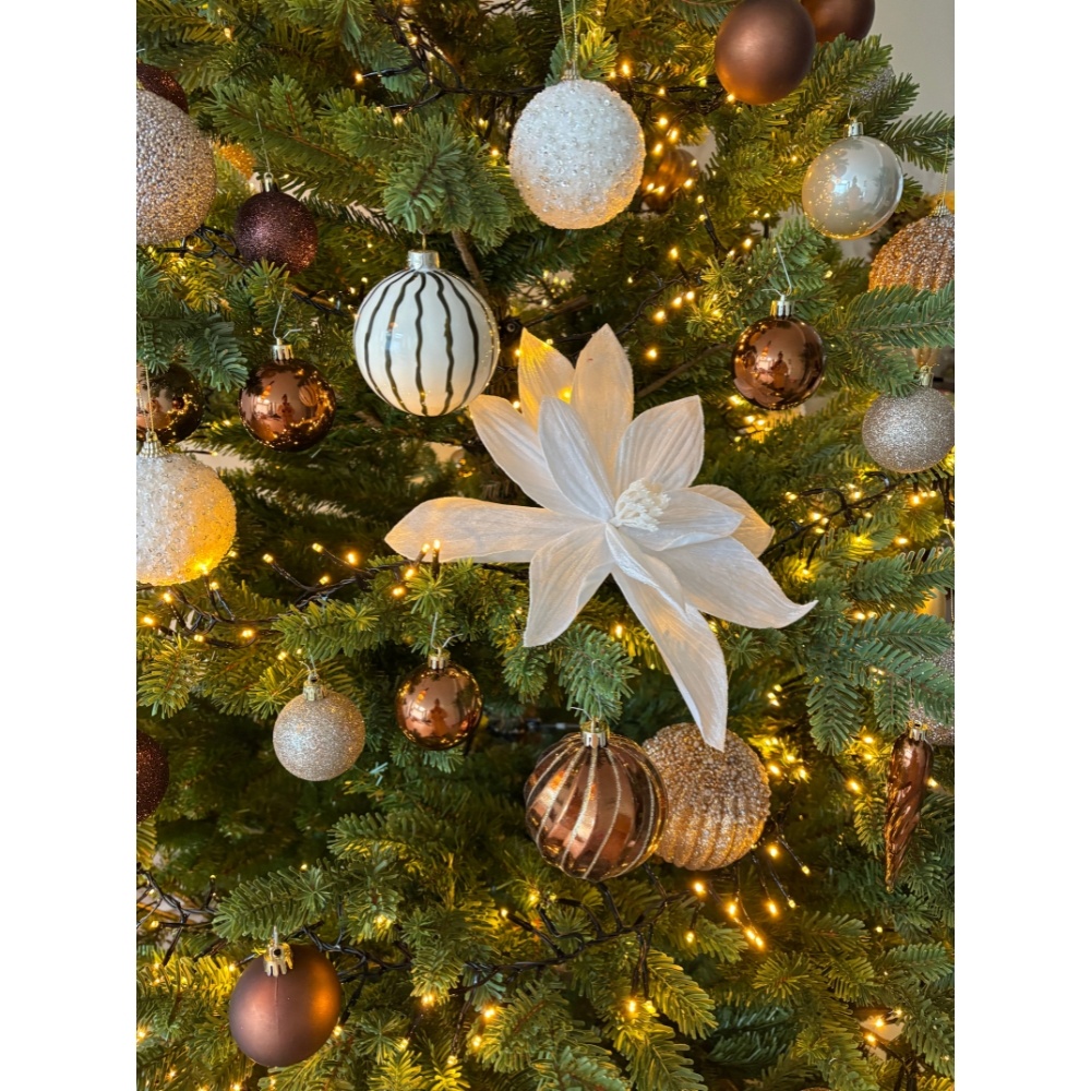 Poinsettia/kerstbloem op clip | polyester | fluweel | wit | 15cm