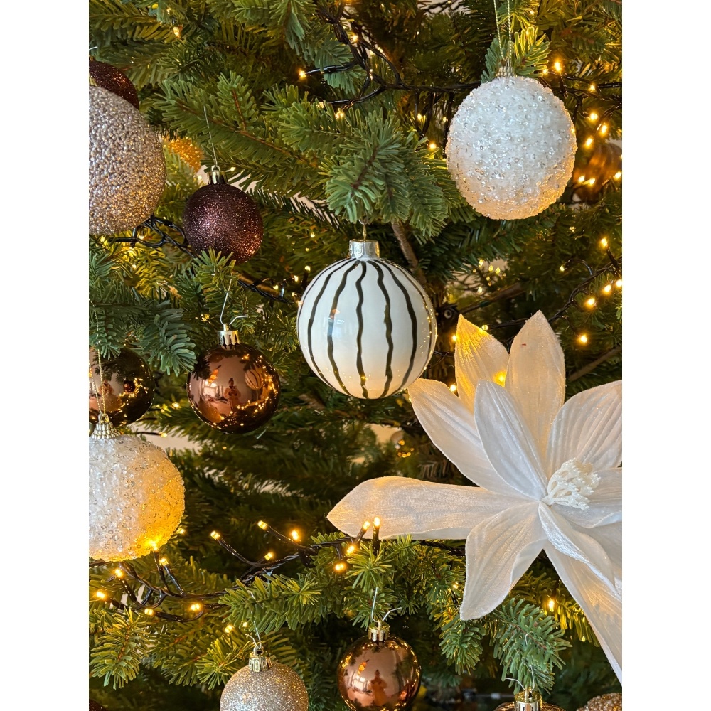 Gedecoreerde kerstbal ø8cm | foam | wolwit met kralen en glitters