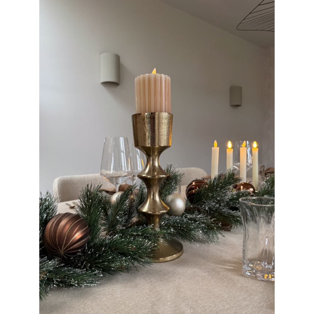 Kandelaar voor LED-kaarsen van ø7,5cm | goud met versmalling | aluminium | goud | 30,5cm