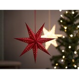 Kersthanger ster met LED lampjes | papier | rood | 24,5cm