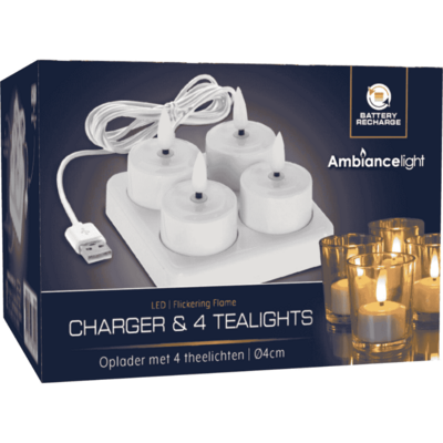 LED theelicht | 4-delig | wax | wit/warm wit | 4cm