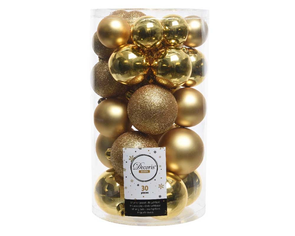 Kerstballen set 30-delig | kunststof/onbreekbaar | licht goud | diverse maten