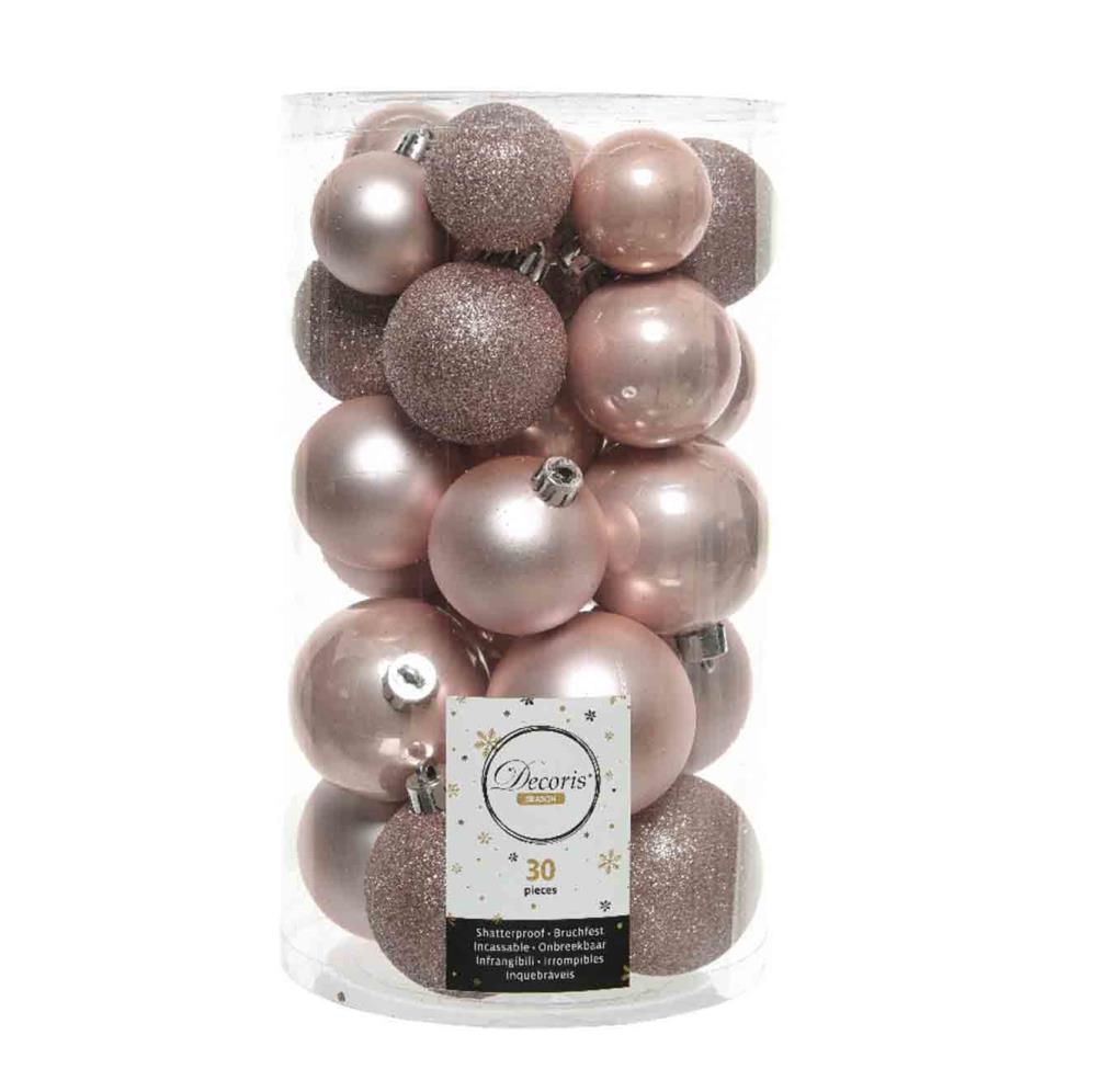 Kerstballen set 30-delig | kunststof/onbreekbaar | poederroze | diverse maten