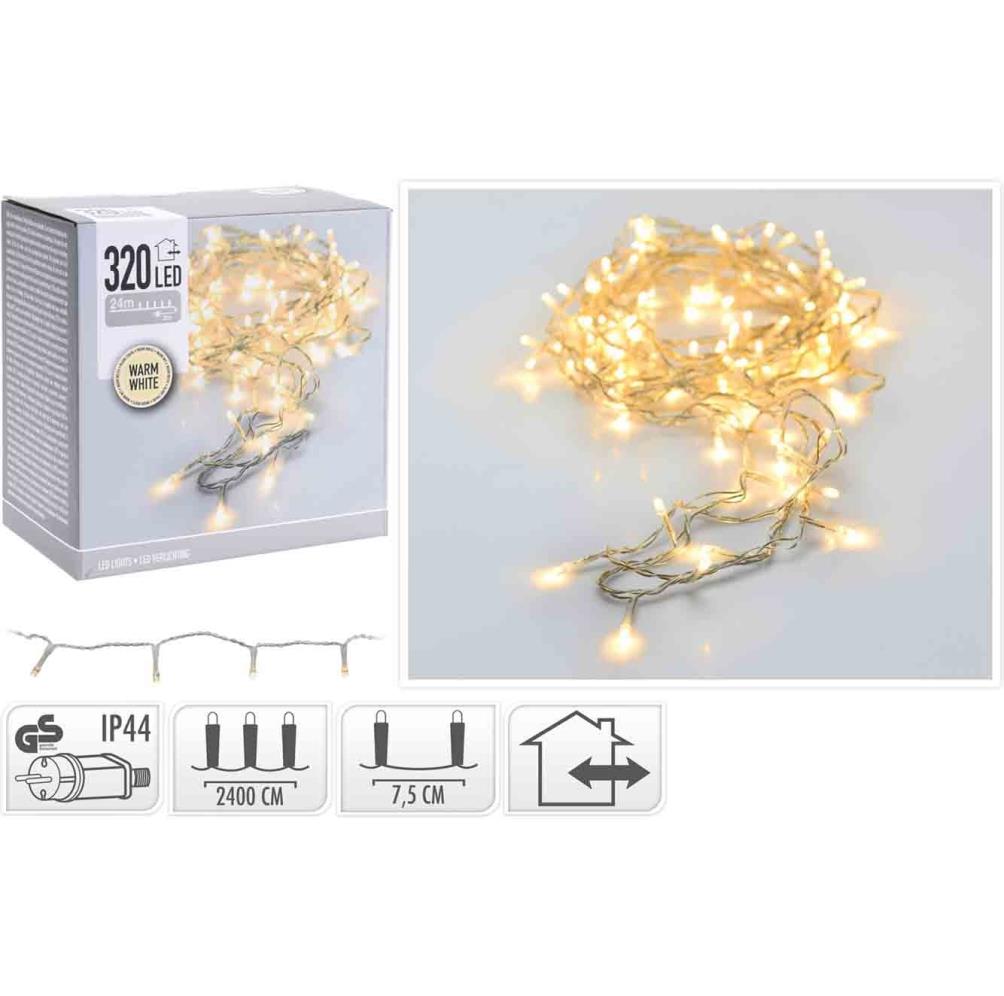 Kerstverlichting transparant snoer | 320 LED lampjes | warm wit | 21 meter