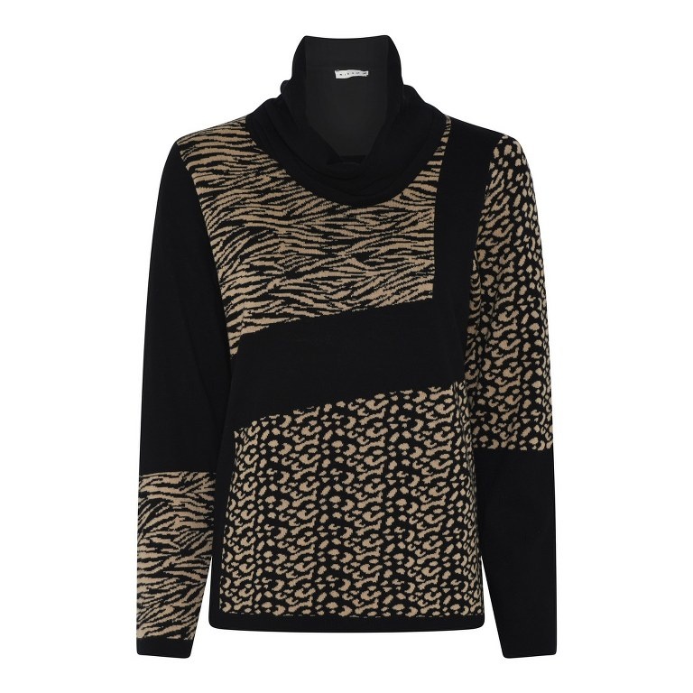 zak premie Aanbeveling Dames trui met wijde col in de kleuren zwart / camel | Lancomode