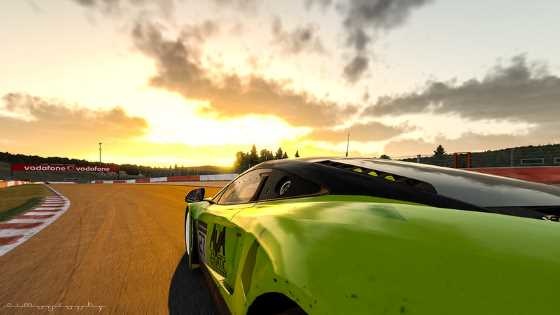 A lime green racing car in iRacing.