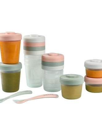 Beaba Pack 1ste maaltijd Eucalyptus (2x90ml + 4x150ml + 6x250ml + 2 siliconen lepels 1ste leeftijd)
