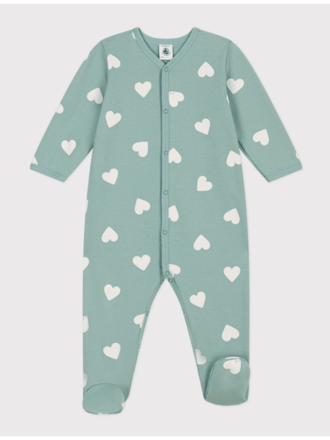 Petit Bateau Kruippakje met hartje groen/wit / A0885