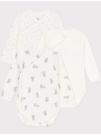 Petit Bateau Set van  3 body's konijntje wit/grijs / A08IU