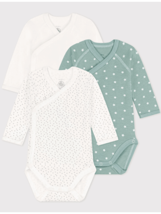 Petit Bateau Set van 3 body's sterretjes groen/wit / A08J1