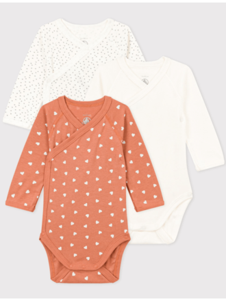 Petit Bateau Set van 3 body's hartjes oranje/wit / A08J1