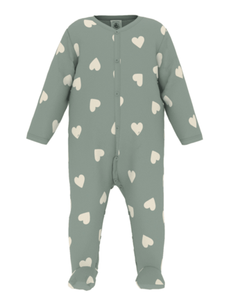 Petit Bateau Kruippakje petrol met beige hartjes A09FS