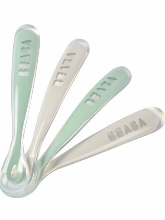 Beaba Set van 4 siliconelepels 1ste leeftijd Sage