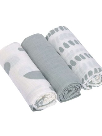 Lassig Swaddle & Burp Blanket M Strokes silver  grey,