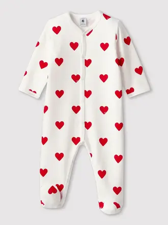 Petit Bateau Kruippakjes wit met rode harten A00BT