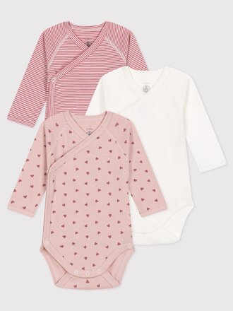 Petit Bateau 3 BODIES NAISS ML wit/rood/roos A0ATI