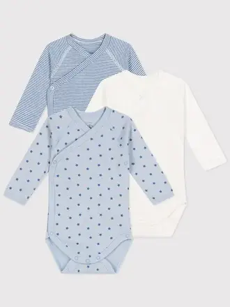 Petit Bateau 3 BODIES NAISS ML wit/blauw A0ATI