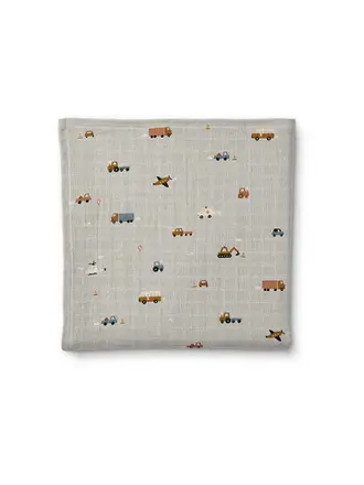 Liewood Ben muslin swaddle print - Vehicles / Dove blue
